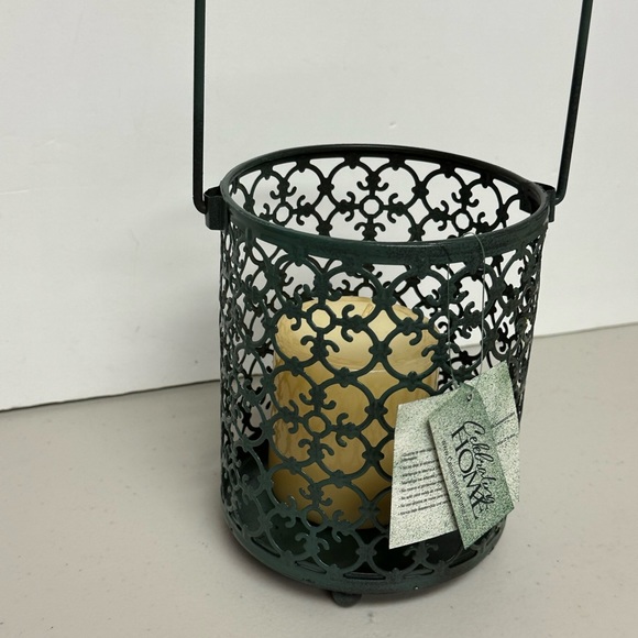Celebrating Home Retired Catedral Pattern Metal Candle holder with handle . - Picture 2 of 16